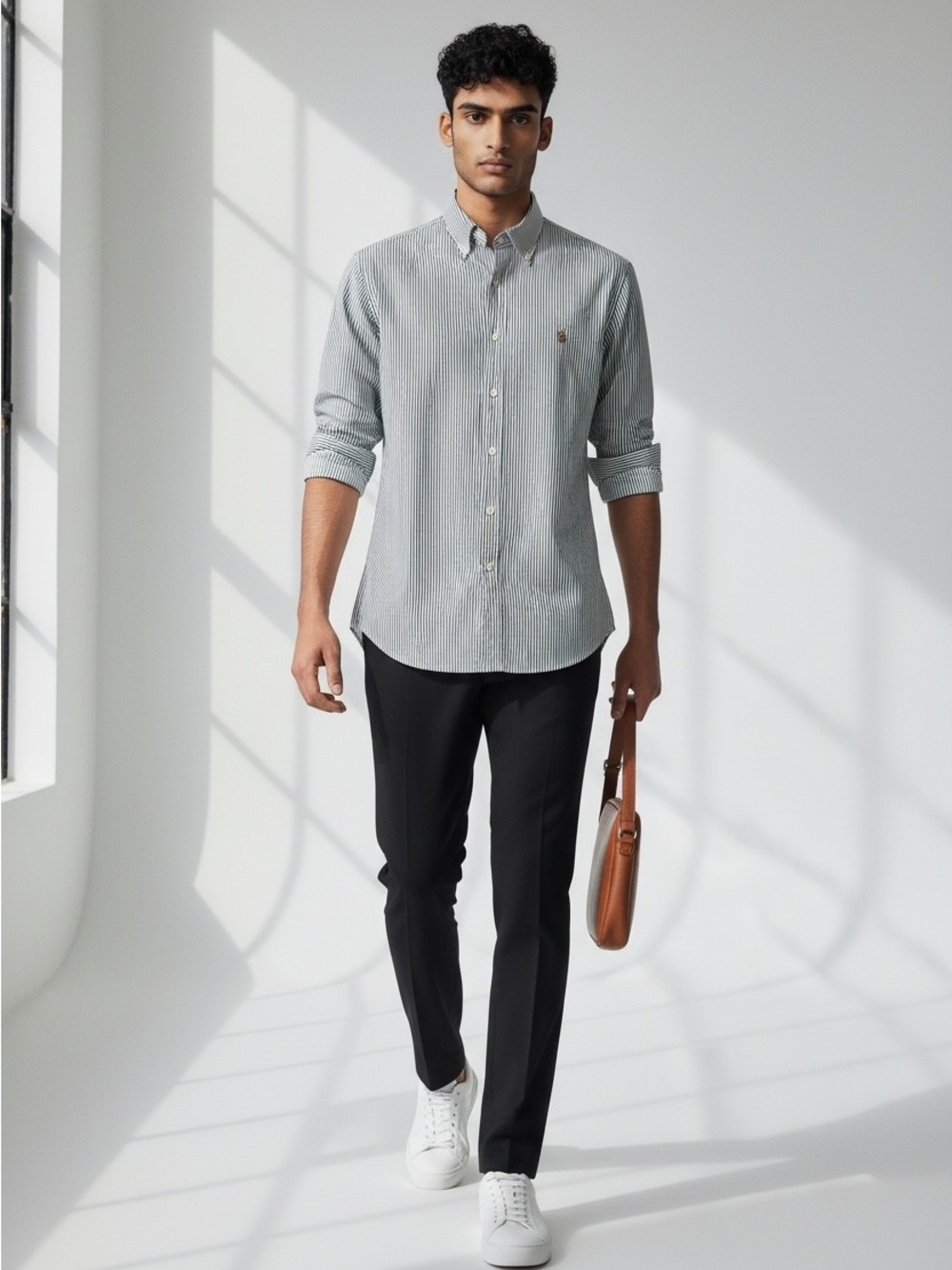 Ralph Lauren Green and White Striped Dress Shirt